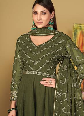 Mahendi georgette embroidered wedding wear anarkali suit 3