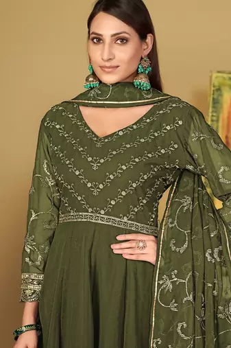 Mahendi georgette embroidered wedding wear anarkali suit