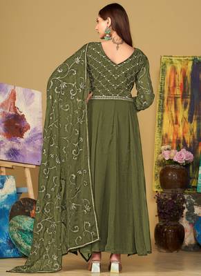 Mahendi georgette embroidered wedding wear anarkali suit 4