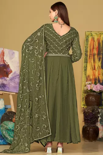 Mahendi georgette embroidered wedding wear anarkali suit