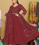 Maroon georgette embroidered wedding wear anarkali suit