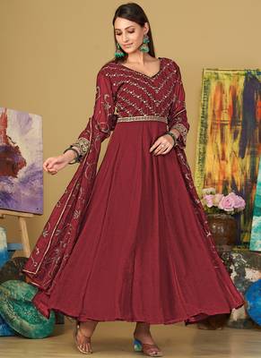Maroon georgette embroidered wedding wear anarkali suit 2