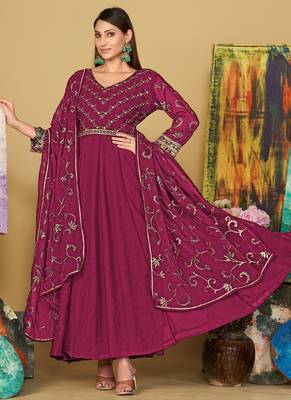 Pink georgette embroidered wedding wear anarkali suit 1