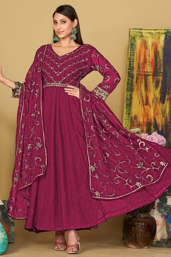 Pink georgette embroidered wedding wear anarkali suit