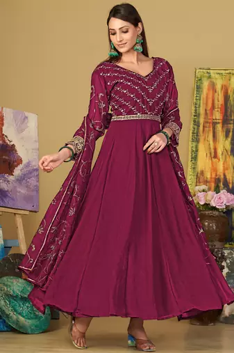 Pink georgette embroidered wedding wear anarkali suit