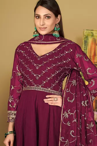 Pink georgette embroidered wedding wear anarkali suit