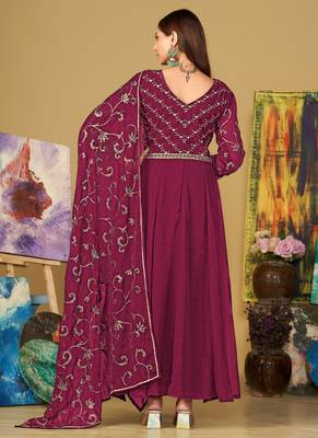 Pink georgette embroidered wedding wear anarkali suit 4