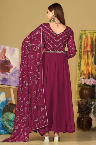 Pink georgette embroidered wedding wear anarkali suit