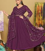 Purple georgette embroidered wedding wear anarkali suit