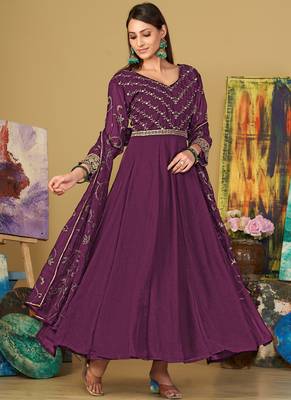 Purple georgette embroidered wedding wear anarkali suit 2