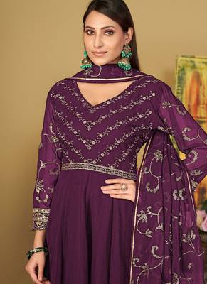 Purple georgette embroidered wedding wear anarkali suit 3