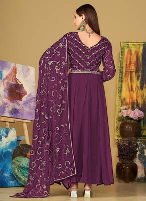 Purple georgette embroidered wedding wear anarkali suit 4
