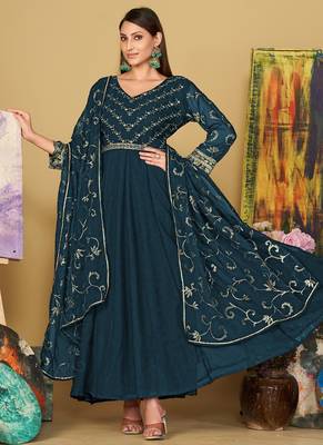 Rama georgette embroidered wedding wear anarkali suit 1