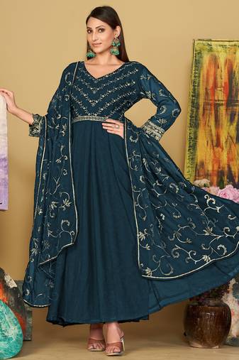 Rama georgette embroidered wedding wear anarkali suit
