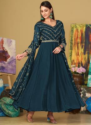 Rama georgette embroidered wedding wear anarkali suit 2