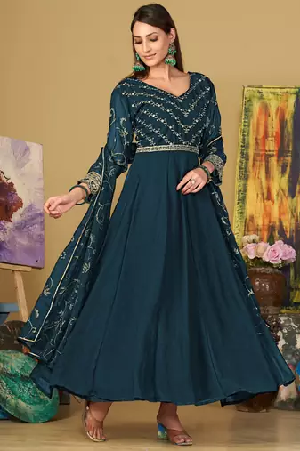Rama georgette embroidered wedding wear anarkali suit