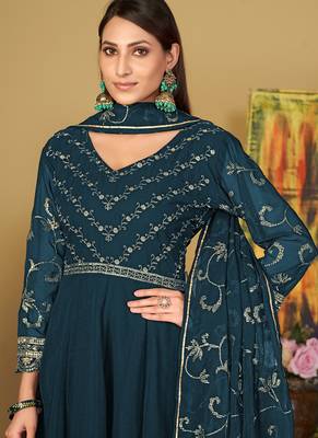 Rama georgette embroidered wedding wear anarkali suit 3