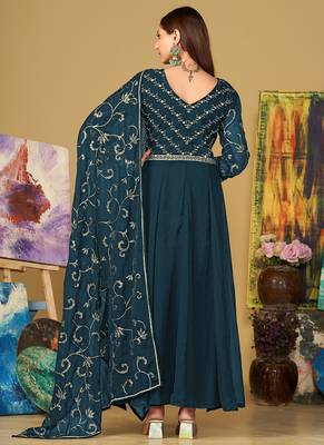 Rama georgette embroidered wedding wear anarkali suit 4
