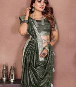 Green Color Zari Weaving Linen Saree