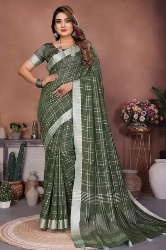 Green Color Zari Weaving Linen Saree