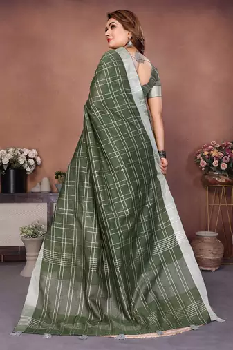 Green Color Zari Weaving Linen Saree