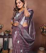 Lavender Color Zari Weaving Linen Saree