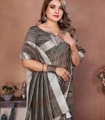 Mehendi Color Zari Weaving Linen Saree