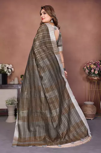 Mehendi Color Zari Weaving Linen Saree