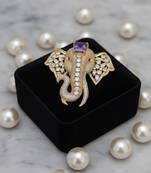 Unisex victorian polish elephant brooch with doublet moissanite polki