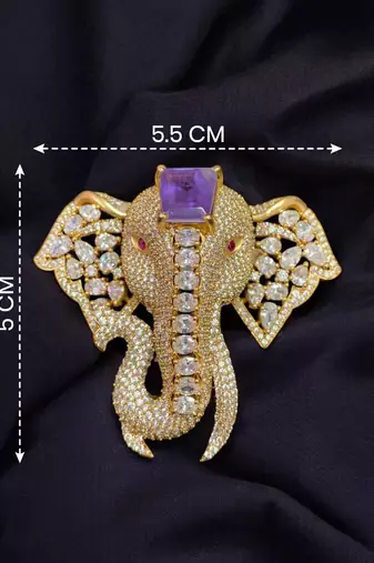 Unisex victorian polish elephant brooch with doublet moissanite polki