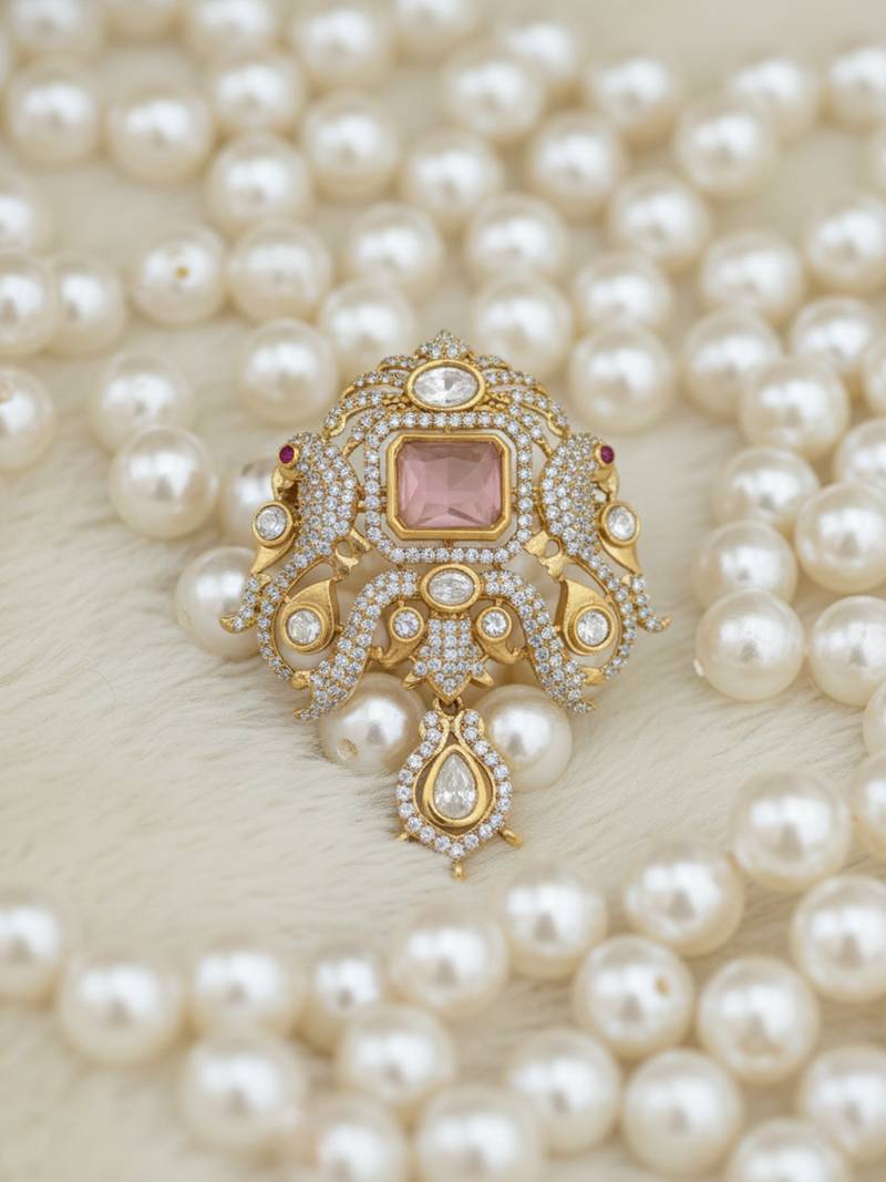 Unisex victorian moissanite polki brass pendant – victorina double golden plating