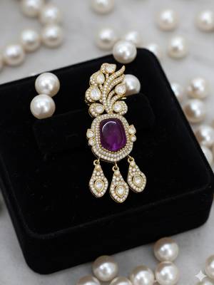 Unisex victorina moissanite polki brass drop pendant with purple doublets 1