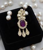 Unisex victorina moissanite polki brass drop pendant with purple doublets