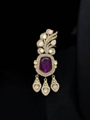 Unisex victorina moissanite polki brass drop pendant with purple doublets 4