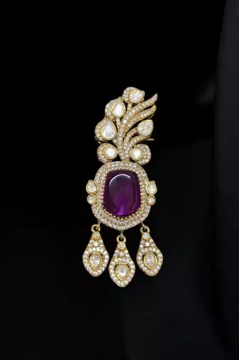 Unisex victorina moissanite polki brass drop pendant with purple doublets