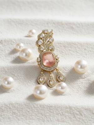 Unisex victorina moissanite polki brass pendant with peach gem doublets 1