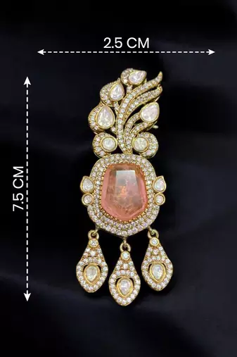 Unisex victorina moissanite polki brass pendant with peach gem doublets