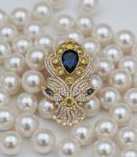 Unisex victorian polish blue doublet brooch with moissanite polki work