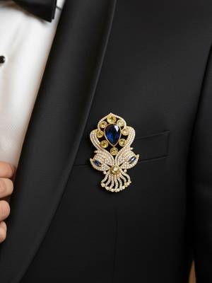 Unisex victorian polish blue doublet brooch with moissanite polki work 3