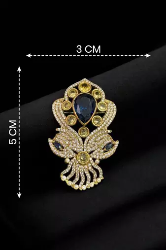 Unisex victorian polish blue doublet brooch with moissanite polki work