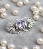 Unisex victorian silver polish brooch with lavender doublet and moissanite polki