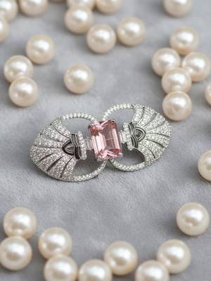 Unisex victorian silver polish brooch with pink doublet and moissanite polki 1