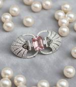 Unisex victorian silver polish brooch with pink doublet and moissanite polki