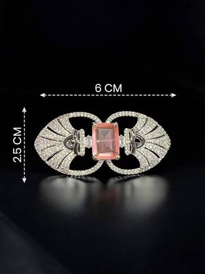 Unisex victorian silver polish brooch with pink doublet and moissanite polki 4