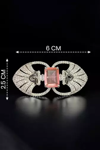 Unisex victorian silver polish brooch with pink doublet and moissanite polki