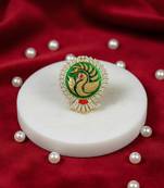 Unisex victorian polish peacock doublet ring with moissanite polki