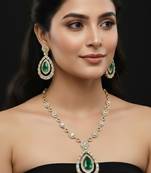 Victorian polish green doublet moissanite polki necklace set
