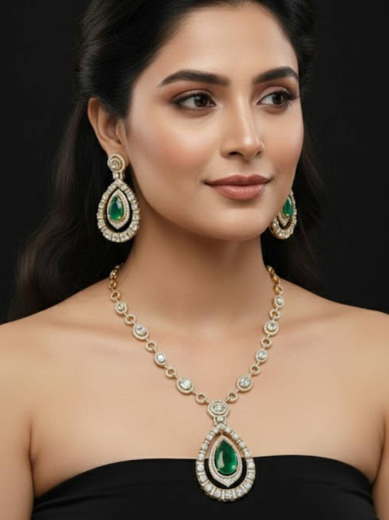 Victorian polish green doublet moissanite polki necklace set