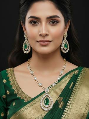 Victorian polish green doublet moissanite polki necklace set 2