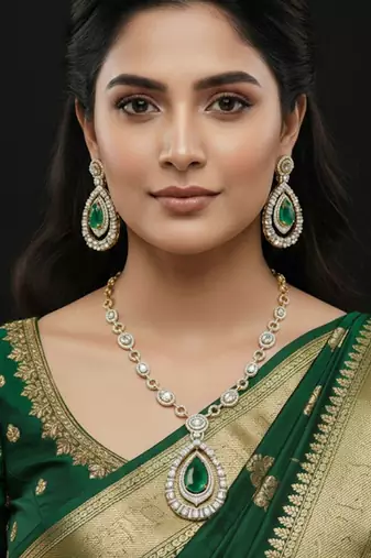 Victorian polish green doublet moissanite polki necklace set